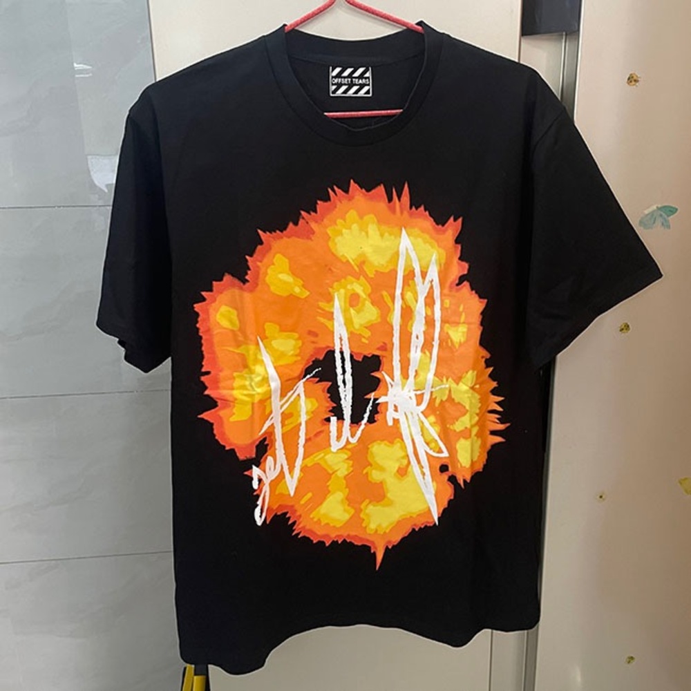 Denim Tears x Offset Flame Print Tee Shirt Black and Yellow
